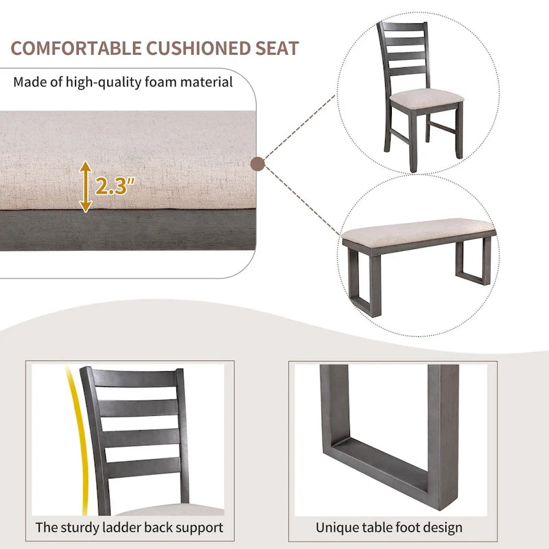 Ensemble de salle à manger de style campagnard 5 pièces comprenant une table rectangulaire et une chaise.