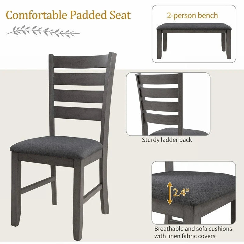 Ensemble de salle à manger de style campagnard 5 pièces comprenant une table rectangulaire et une chaise.