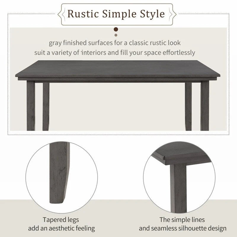 Ensemble de salle à manger de style campagnard 5 pièces comprenant une table rectangulaire et une chaise.
