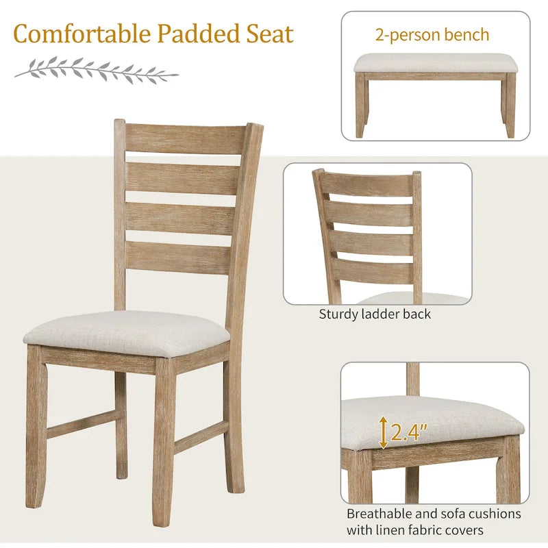 Ensemble de salle à manger de style campagnard 5 pièces comprenant une table rectangulaire et une chaise.