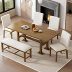 Ensemble de table à manger extensible 6 pièces style ferme avec étagère intégrée