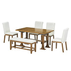 Ensemble de table à manger extensible 6 pièces style ferme avec étagère intégrée