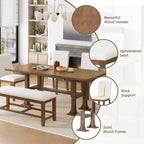 Ensemble de table à manger extensible 6 pièces style ferme avec étagère intégrée