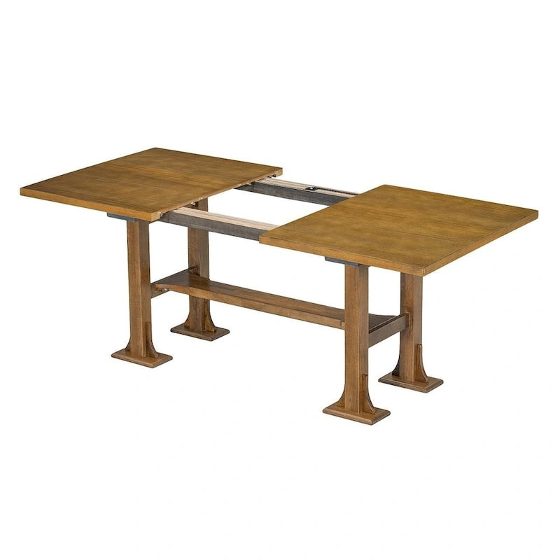 Ensemble de table à manger extensible 6 pièces style ferme avec étagère intégrée