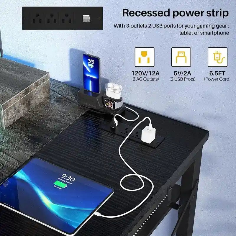 Bureau gaming 39,4 pouces avec éclairage LED