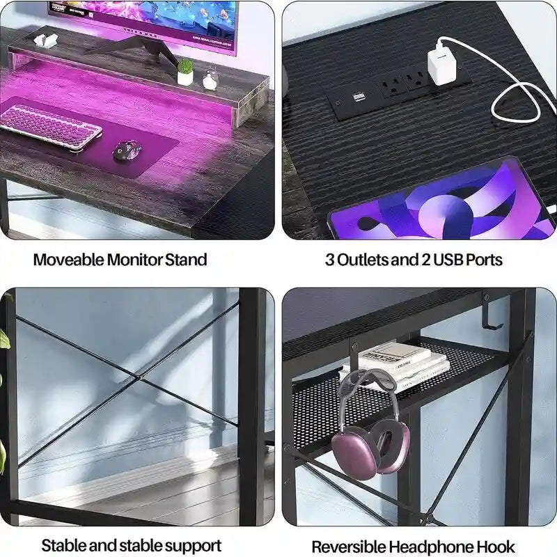 Bureau gaming 39,4 pouces avec éclairage LED