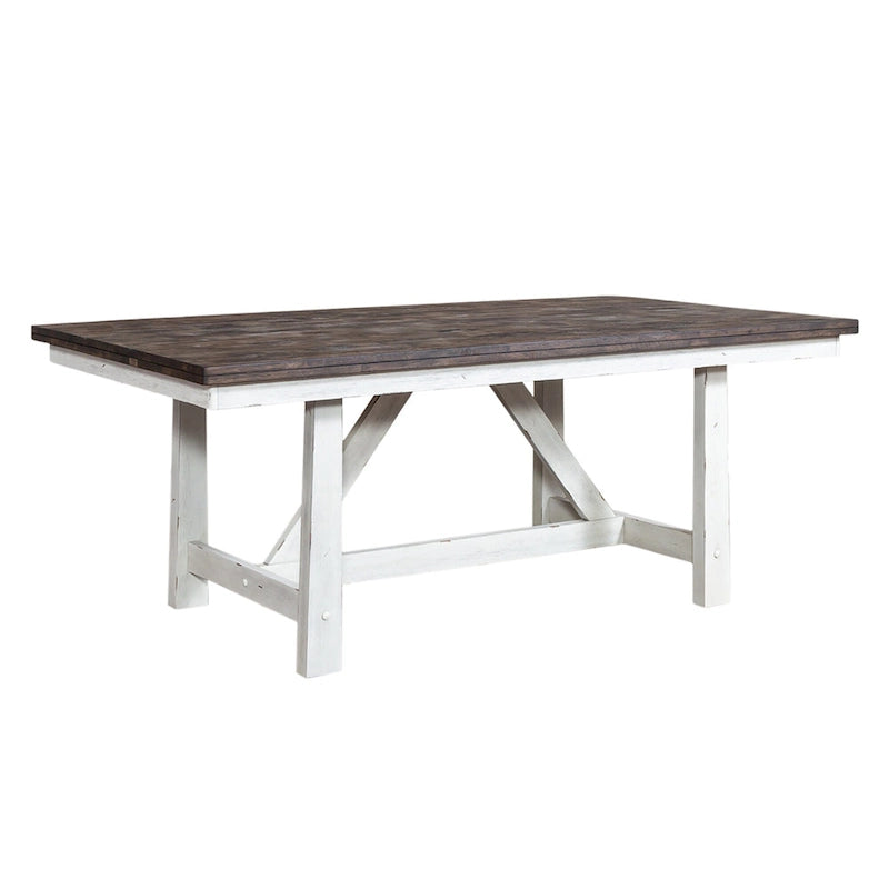 Ensemble de table à tréteaux 5 pièces style ferme, blanc et bois