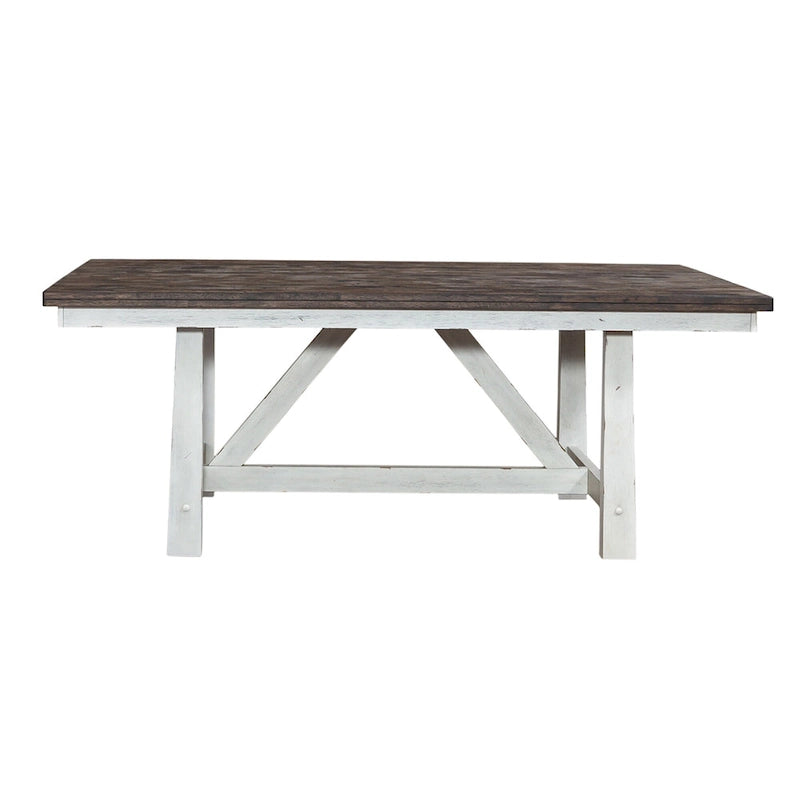 Ensemble de table à tréteaux 5 pièces style ferme, blanc et bois