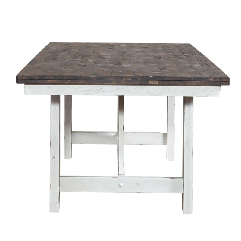 Ensemble de table à tréteaux 5 pièces style ferme, blanc et bois