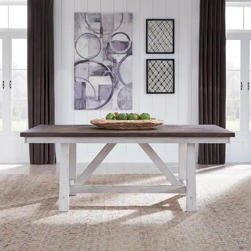 Ensemble de table à tréteaux 5 pièces style ferme, blanc et bois