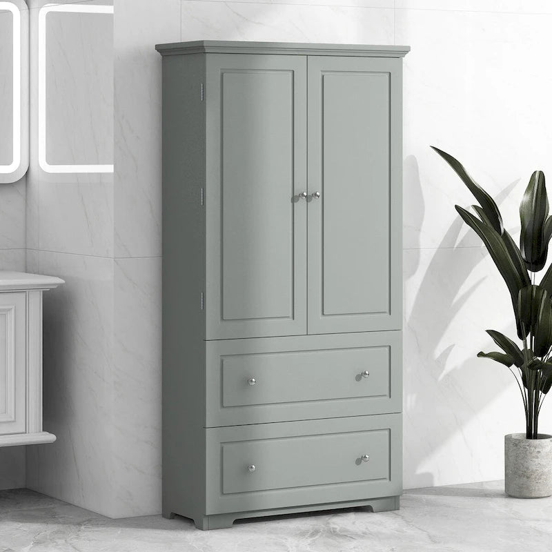 Armoire de rangement haute pour salle de bain avec deux portes et tiroirs