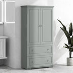 Armoire de rangement haute pour salle de bain avec deux portes et tiroirs