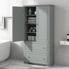 Armoire de rangement haute pour salle de bain avec deux portes et tiroirs