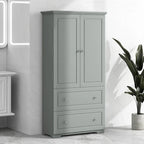 Armoire de rangement haute pour salle de bain avec deux portes et tiroirs