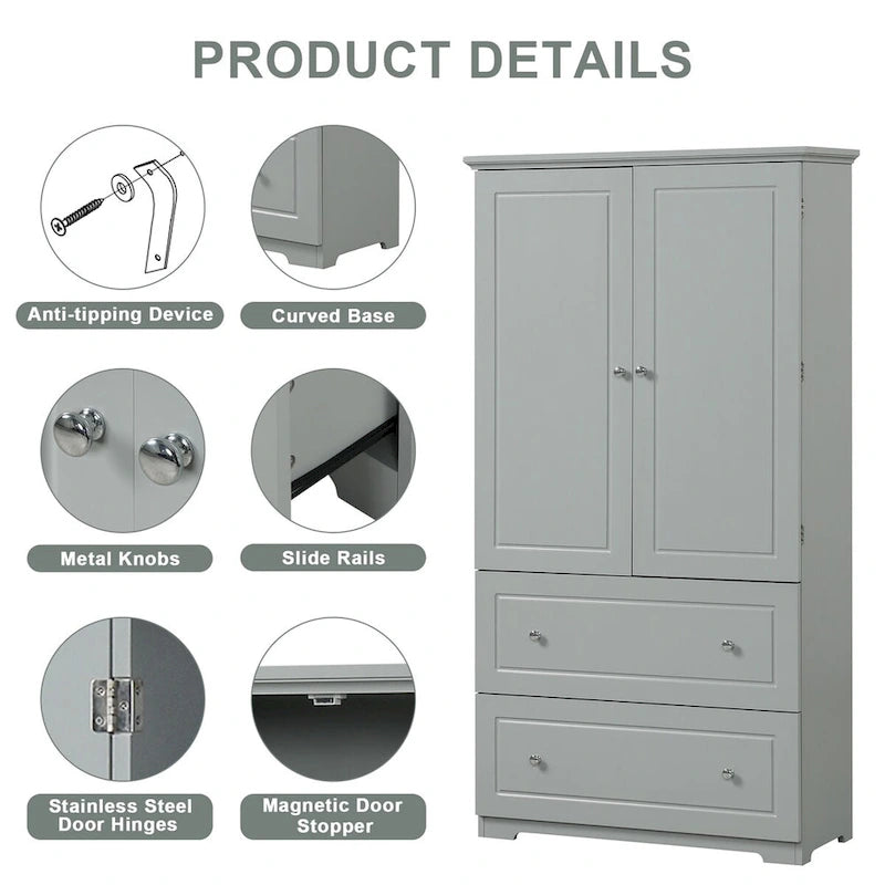Armoire de rangement haute pour salle de bain avec deux portes et tiroirs
