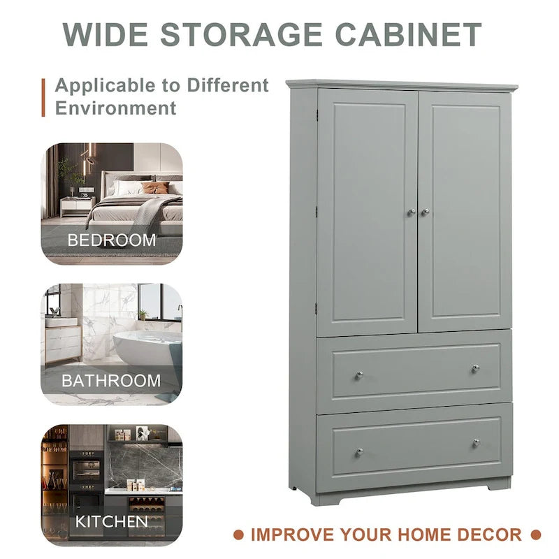 Armoire de rangement haute pour salle de bain avec deux portes et tiroirs