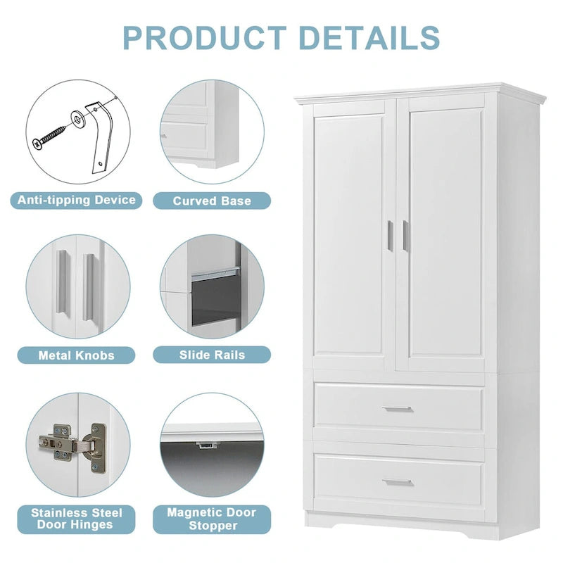 Armoire de rangement haute pour salle de bain avec deux portes et tiroirs