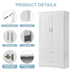 Armoire de rangement haute pour salle de bain avec deux portes et tiroirs