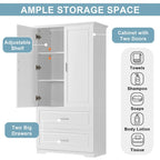 Armoire de rangement haute pour salle de bain avec deux portes et tiroirs