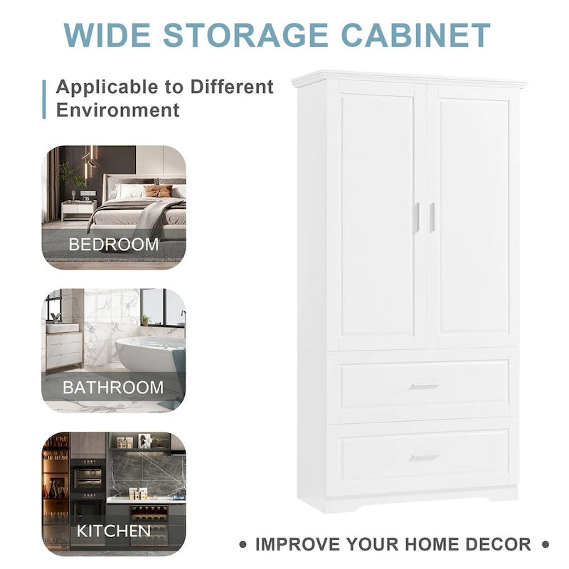 Armoire de rangement haute pour salle de bain avec deux portes et tiroirs