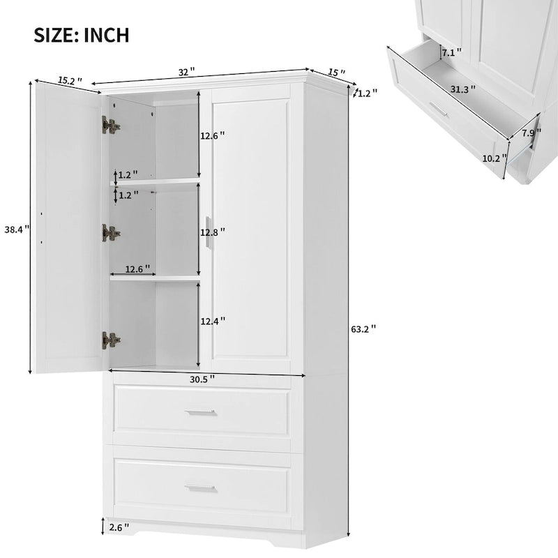Armoire de rangement haute pour salle de bain avec deux portes et tiroirs