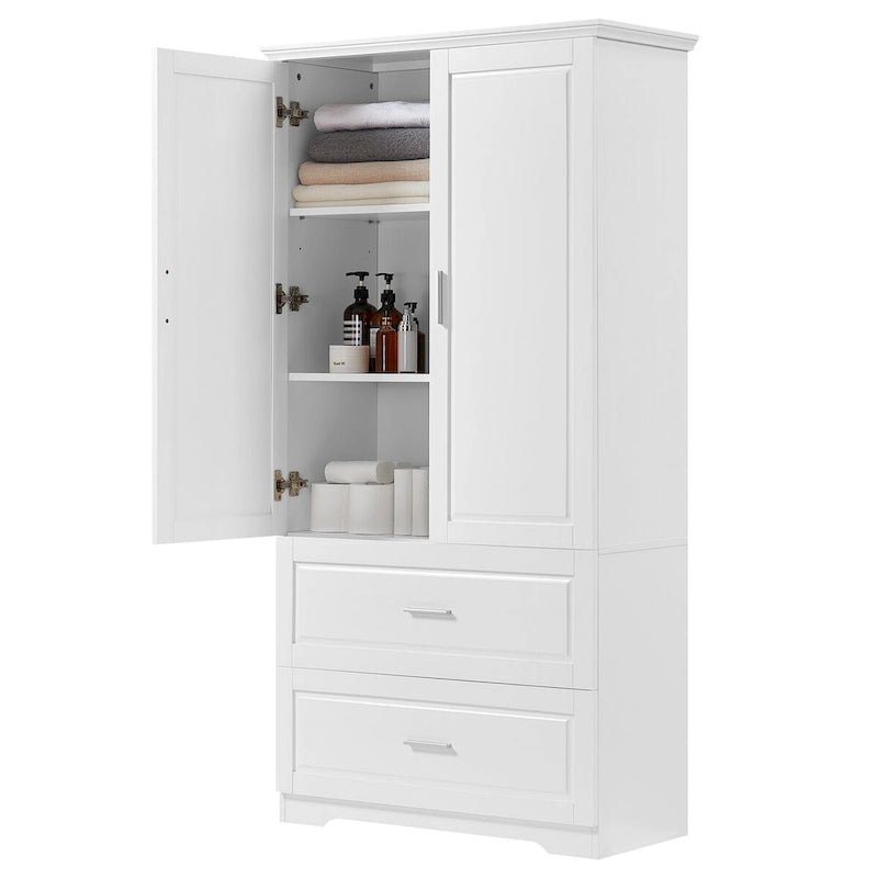 Armoire de rangement haute pour salle de bain avec deux portes et tiroirs