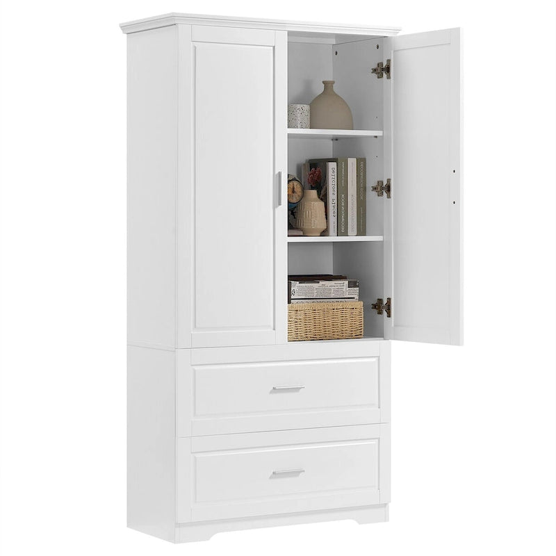 Armoire de rangement haute pour salle de bain avec deux portes et tiroirs