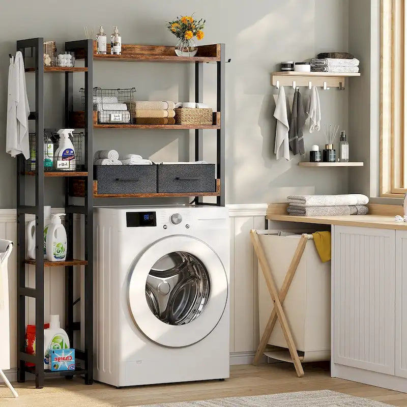 31 W Over the Toilet Storage Shelf with 2 Drawers and 4 Hooks for Restroom and Laundry