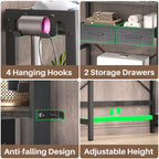Étagère de rangement de 31 po de largeur à installer au-dessus des toilettes, avec 2 tiroirs et 4 crochets, pour la salle de bain et la buanderie.