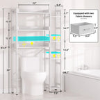 Étagère de rangement de 31 po de largeur à installer au-dessus des toilettes, avec 2 tiroirs et 4 crochets, pour la salle de bain et la buanderie.