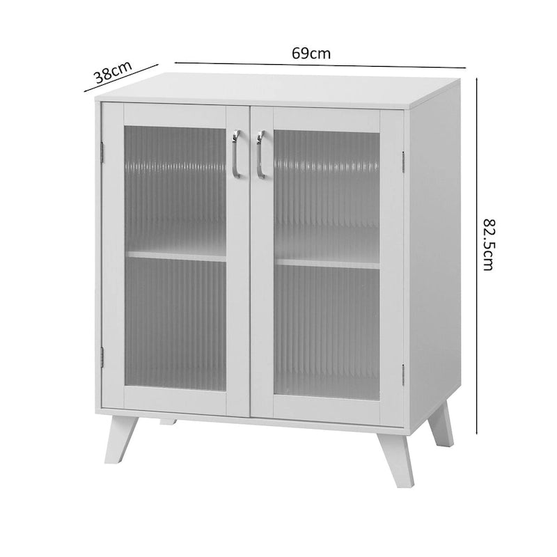 Armoire de salle de bain à 2 portes vitrées, meuble de rangement moderne blanc avec étagère réglable - 68,5 cm (L) x 81 cm (H) x 38 cm (P)
