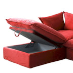 Canapé d'angle en velours en forme de U, canapé convertible à assise large et profonde garni de plumes et de duvet, avec 2 poufs de rangement.