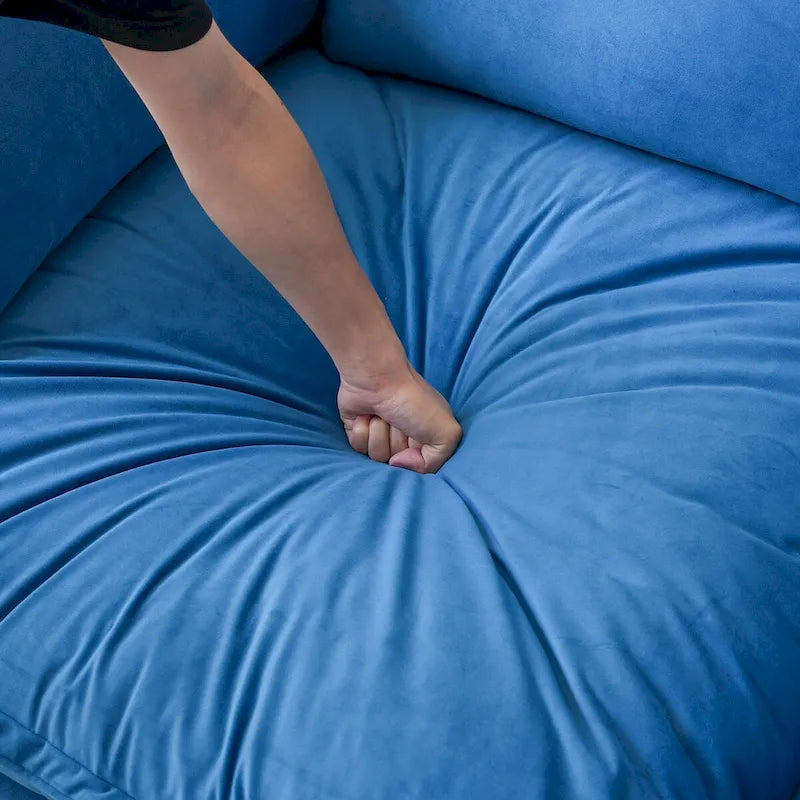 Canapé d'angle en velours en forme de U, canapé convertible à assise large et profonde garni de plumes et de duvet, avec 2 poufs de rangement.