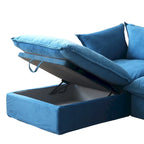 Canapé d'angle en velours en forme de U, canapé convertible à assise large et profonde garni de plumes et de duvet, avec 2 poufs de rangement.