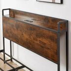 Cadre de lit double avec station de recharge, panneaux de particules, marron rustique