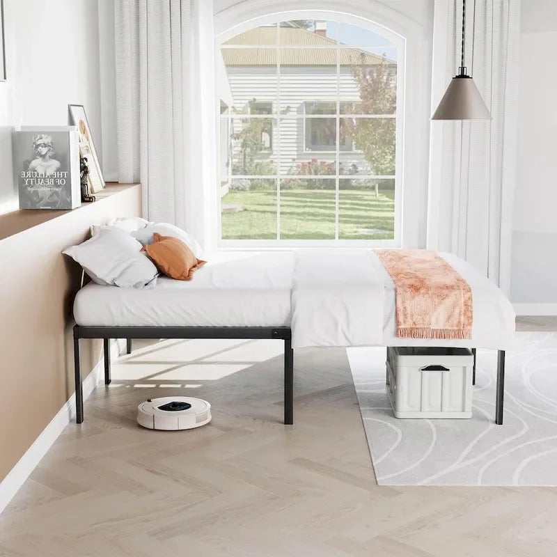 Cadre de lit en métal robuste avec sommier à lattes en acier solide, format QUEEN