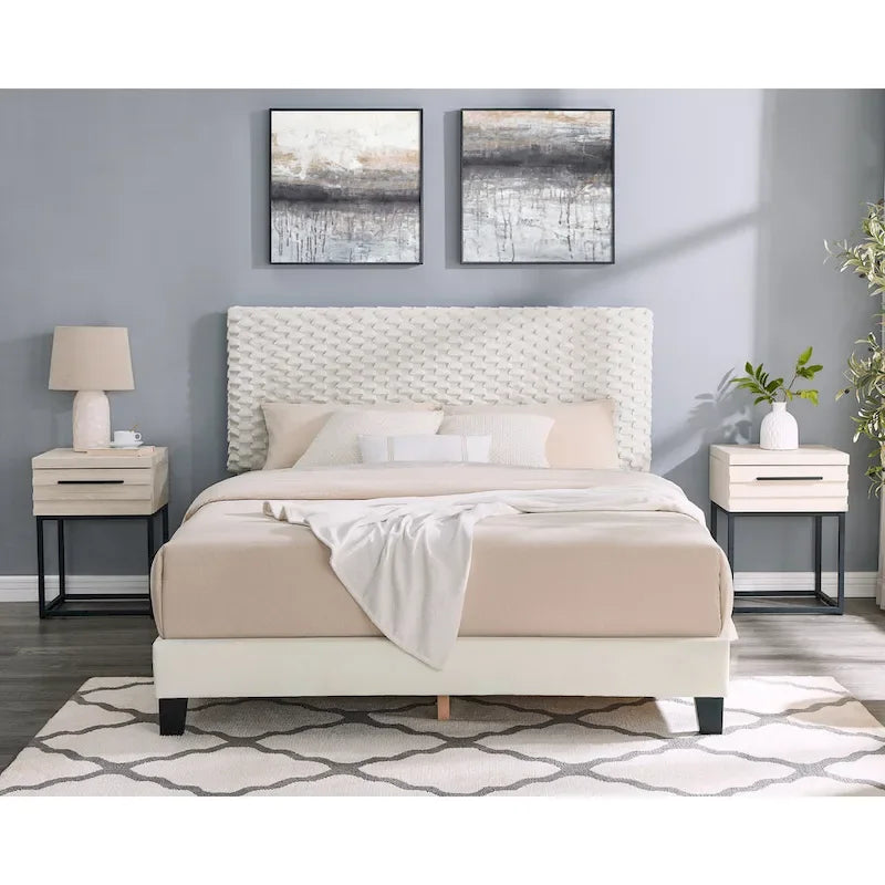 Ensemble de chambre à coucher 3 pièces Roundhill Furniture Findlay, couleur blanc tourterelle