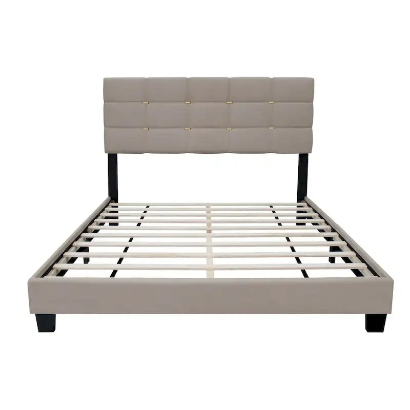 Cadre de lit rembourré ajustable Queen Size, élégant, durable et résistant à la saleté, sans besoin de matelas à ressorts encombrants.