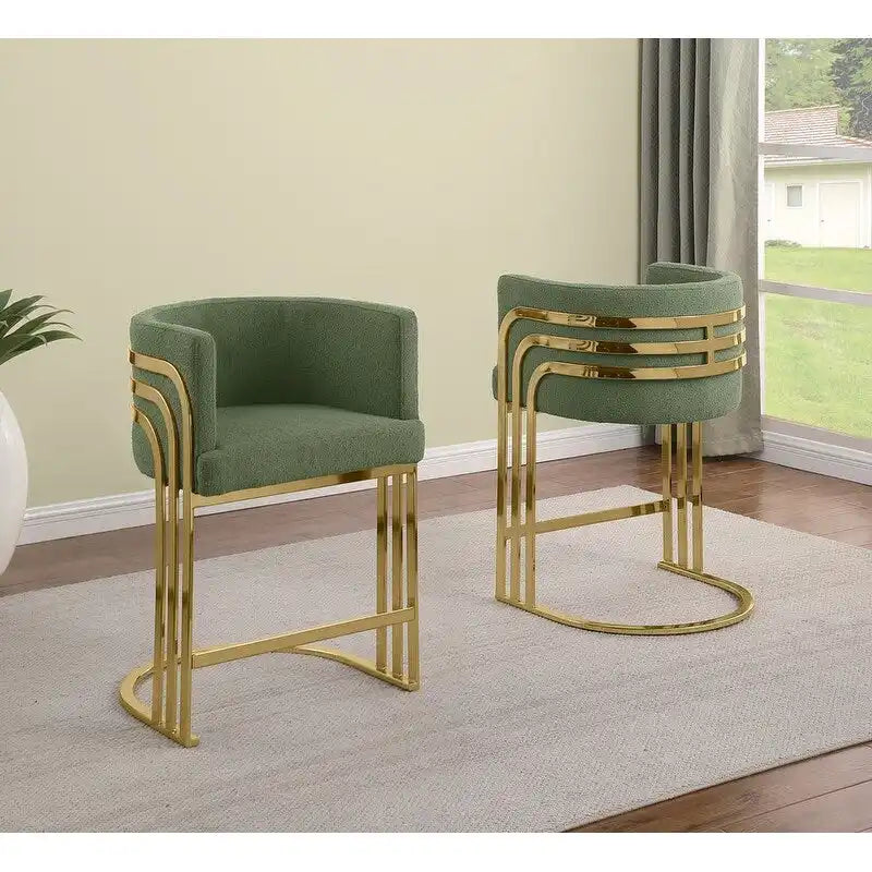 Tabouret de bar en tissu Teddy de qualité supérieure avec base chromée dorée (lot de 2) - Non disponible