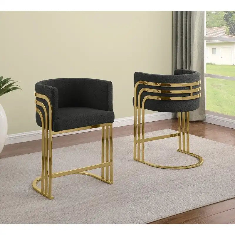 Tabouret de bar en tissu Teddy de qualité supérieure avec base chromée dorée (lot de 2) - Non disponible