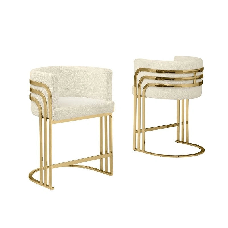 Tabouret de bar en tissu Teddy de qualité supérieure avec base chromée dorée (lot de 2) - Non disponible