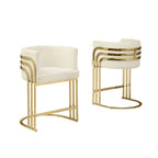 Tabouret de bar en tissu Teddy de qualité supérieure avec base chromée dorée (lot de 2) - Non disponible