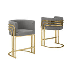 Tabouret de bar en tissu Teddy de qualité supérieure avec base chromée dorée (lot de 2) - Non disponible