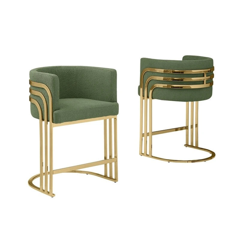 Tabouret de bar en tissu Teddy de qualité supérieure avec base chromée dorée (lot de 2) - Non disponible