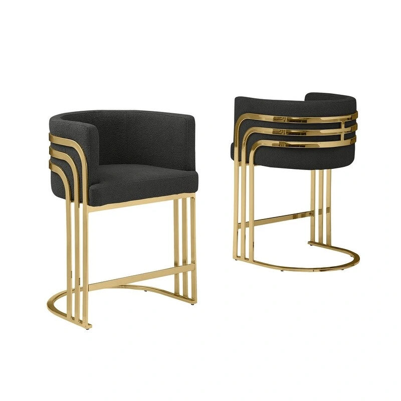 Tabouret de bar en tissu Teddy de qualité supérieure avec base chromée dorée (lot de 2) - Non disponible