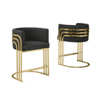 Tabouret de bar en tissu Teddy de qualité supérieure avec base chromée dorée (lot de 2) - Non disponible