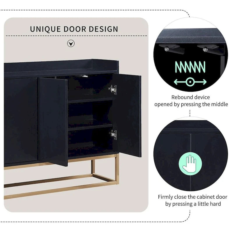 Buffet moderne 4 portes 47,2 cm avec piètement en métal
