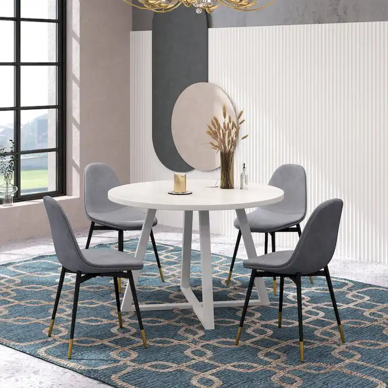 Ensemble de salle à manger rond 5 pièces Evatt de Roundhill Furniture, table ronde à tréteaux et 4 chaises élégantes