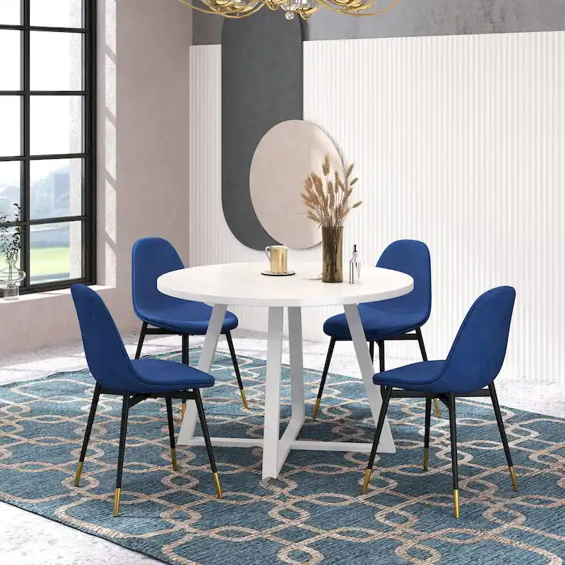 Ensemble de salle à manger rond 5 pièces Evatt de Roundhill Furniture, table ronde à tréteaux et 4 chaises élégantes