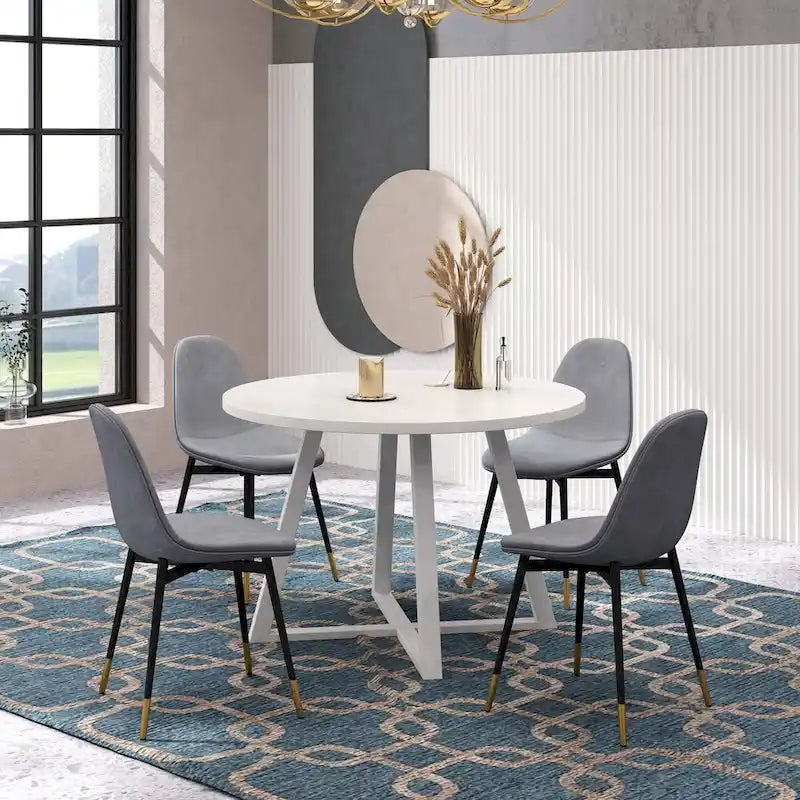 Ensemble de salle à manger rond 5 pièces Evatt de Roundhill Furniture, table ronde à tréteaux et 4 chaises élégantes